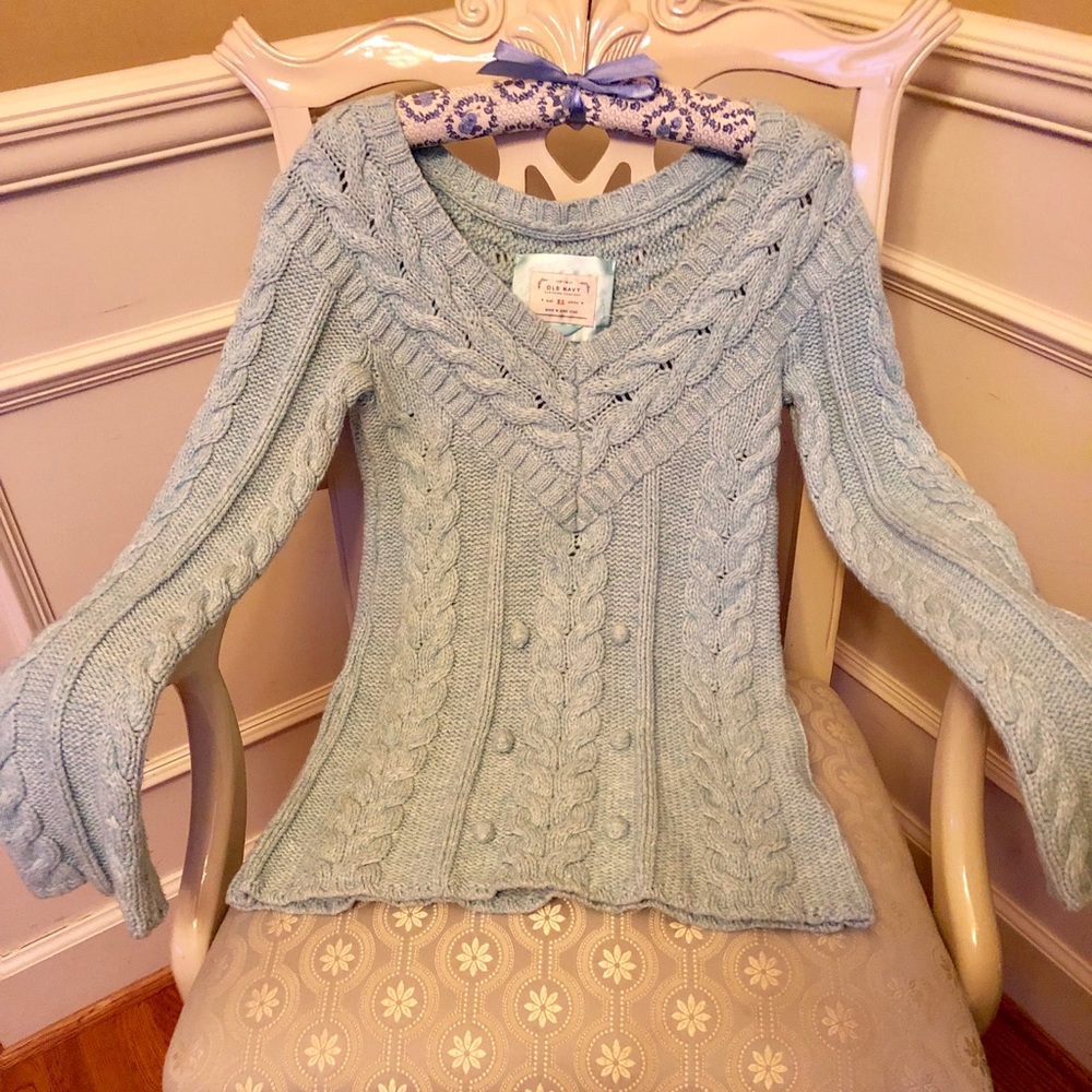 *Aqua blue Pom Pom sweater*